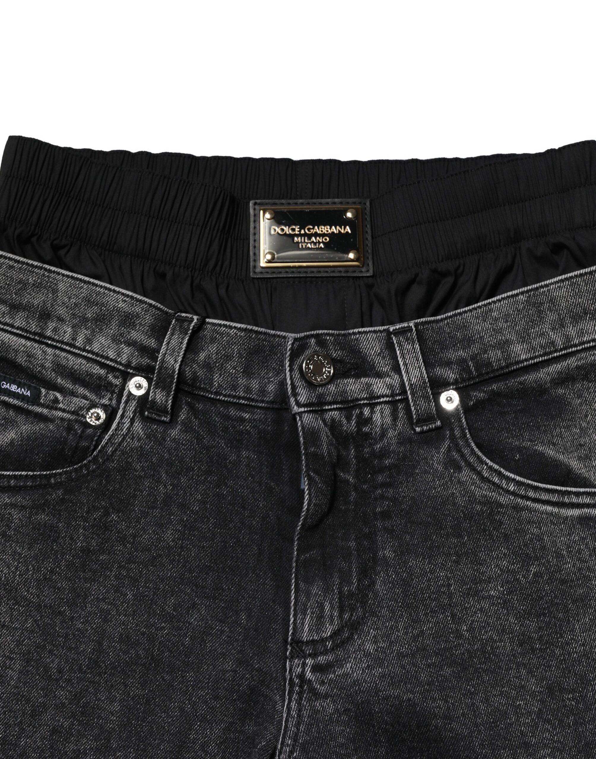 Dolce & Gabbana Black Washed Double Waistband Denim Jeans